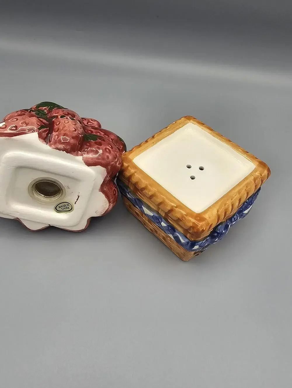 Vintage Ceramic Strawberry Basket salt and pepper shakers